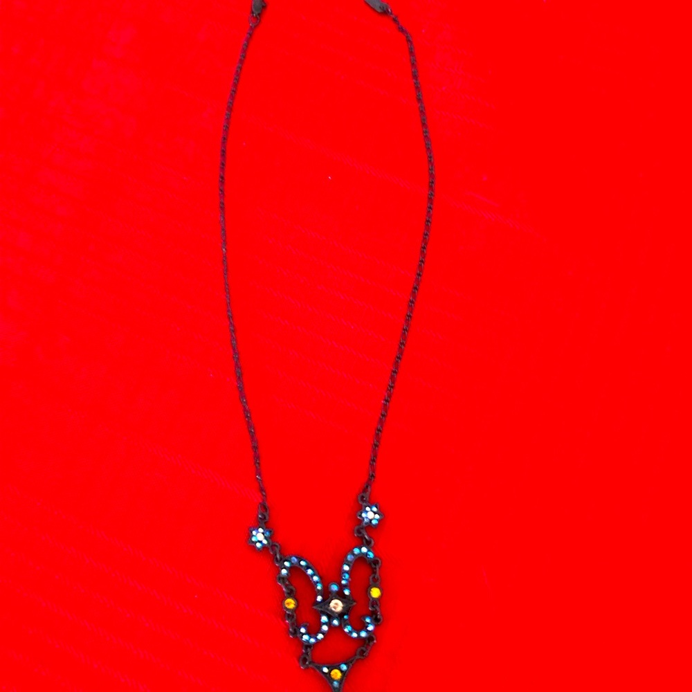 RA Roxanne Assoulin Vintage Bronze Quartz Rhinestones Festoon Necklace.